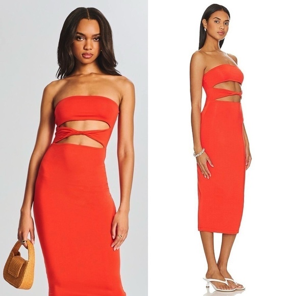 NWT RETROFETE SER.O.YA Strapless Twist Front Cutout Bodycon Jersey Midi Dress L - Picture 10 of 13
